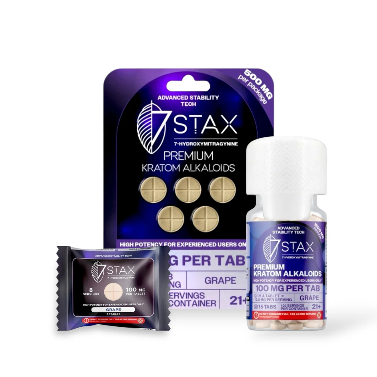 7 Stax 7-Hydroxymitragynine Tablets Grape 100mg Per Tablet